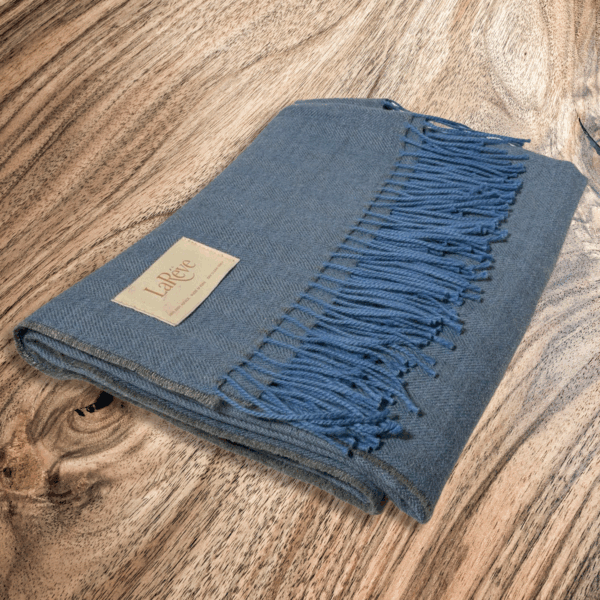 100% Baby Alpaca Slate Blue Herringbone Blanket
