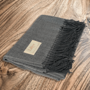 100% Baby Alpaca Granite Grey Herringbone Blanket